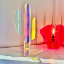 Iridescent Acrylic Cactus Sculpture Colorful Reflections, Living Room Decor - 30 Inch - thumbnail 2