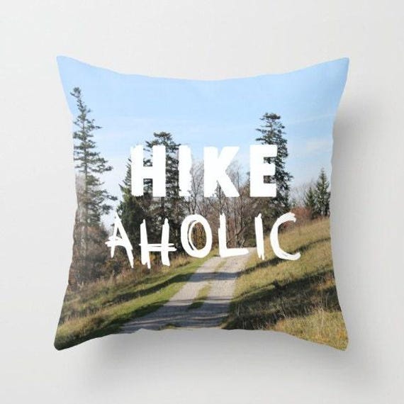 Hikeaholic, Pillow Home Decor, Green, Modern, Hiking, Cotton, Linen, Throw Pillow, Decorative Pillow, Interior Design, Dorm Decor - image 1