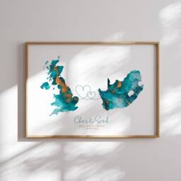 Personalised Map Print - Custom Two Countries Or Us States Sage Green & Gold Travel Wall Art Wedding Engagement Gift - thumbnail 3