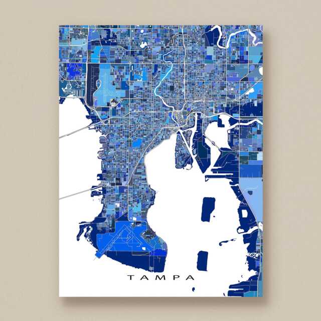 Tampa Map Print, Blue Geometric City Street Wall Art Poster - image 1