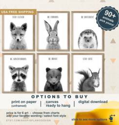 Monochrome Nursery Animal Art, Woodland Animals For Classroom, Inspirational Prints Boy Nursery, Forest Baby - thumbnail 1