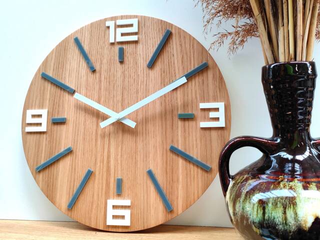 Wood Clock Large Wall Unique Oak Clocks Marco Gray White 100% Natural - image 1