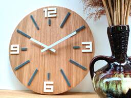 Wood Clock Large Wall Unique Oak Clocks Marco Gray White 100% Natural