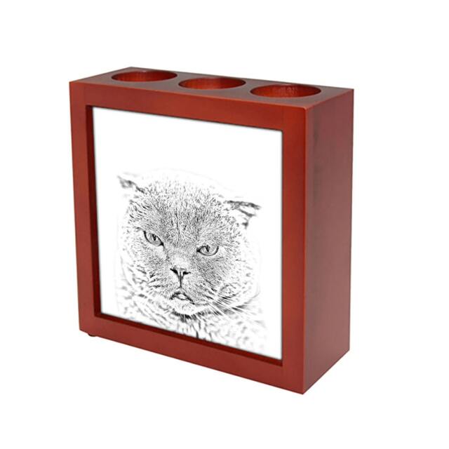 Scottish Fold - Wooden Stand For Candles/Pens With The Image Of A Cat New Collection - image 1