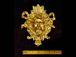 Large French Louis Xvi Style Decorative Wall Furniture Applique Male Face Onlay Plaque Moulding Pediment Gold Gilt Plastic Decoration - thumbnail 1