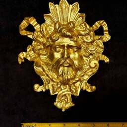 Large French Louis Xvi Style Decorative Wall Furniture Applique Male Face Onlay Plaque Moulding Pediment Gold Gilt Plastic Decoration - thumbnail 4