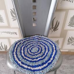Round Chair Pads, Colorful Carpet, Blue Round Hooked Rug For Rustic Home Decor, Kitchen Pads, Braided Gift, Small Rug - thumbnail 3