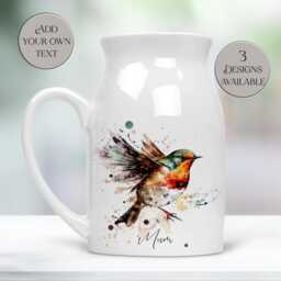 Watercolour Robin Milk Jug/Personalised Flower Vase - For Her, Memorial Keepsake, Christmas D??cor - thumbnail 3