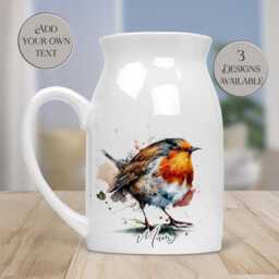 Watercolour Robin Milk Jug/Personalised Flower Vase - For Her, Memorial Keepsake, Christmas D??cor - thumbnail 2