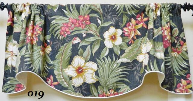 Waverly Tropical Floral Pattern Window Valance /Corded, Lined Valance/ Rod Pocket Scalloped - image 1