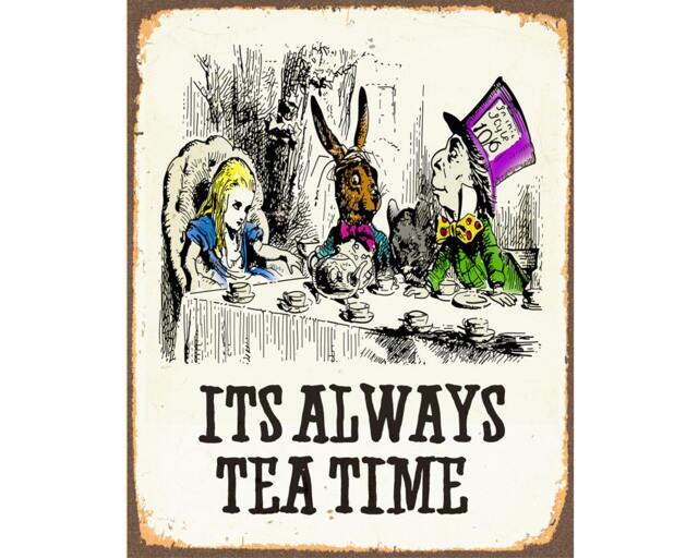 Alice in Wonderland It's Time For Tea Vintage Enamel Metal Tin Sign Wall Plaque
