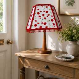 Red Poppy Beaded Fabric Vintage Style Lampshade, Beaded Trim, Bedside, Sideboard, Hall Table, Study, Living Room - thumbnail 2