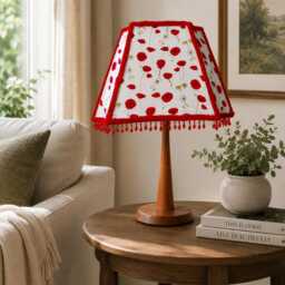 Red Poppy Beaded Fabric Vintage Style Lampshade, Beaded Trim, Bedside, Sideboard, Hall Table, Study, Living Room - thumbnail 3