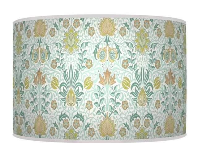 Floral Light Shade - Morris Inspired Lampshade in Green & Blue Boho Style Drum Handmade Lamp - image 1