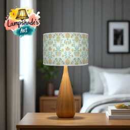 Floral Light Shade - Morris Inspired Lampshade in Green & Blue Boho Style Drum Handmade Lamp - thumbnail 3