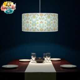 Floral Light Shade - Morris Inspired Lampshade in Green & Blue Boho Style Drum Handmade Lamp - thumbnail 2