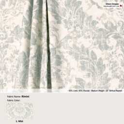 Rimini Color Mist Floral Flower Damask Ivory Green Blue Linen Blend Curtain, Valance Pleated, Lined Drapery Panel Offered As Upgrades - thumbnail 1