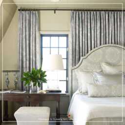 Rimini Color Mist Floral Flower Damask Ivory Green Blue Linen Blend Curtain, Valance Pleated, Lined Drapery Panel Offered As Upgrades - thumbnail 3