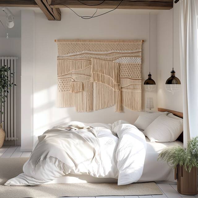 Modern Macrame Wall Hanging For Bedroom, Tapestry Headboard Decoration, Wide Hanging, Natural Fiber Art Decoration - image 1