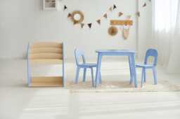 Plywood Kids Bookshelf, Table, & 2 Chairs Set, Montessori Playroom Furniture - thumbnail 1