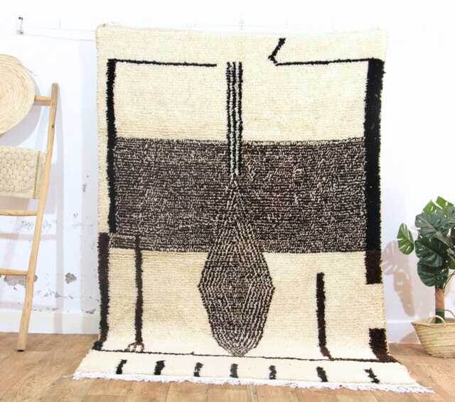 Handwoven Wool Moroccan Rug, Black & White Geometric Shag, Boho Carpet - image 1
