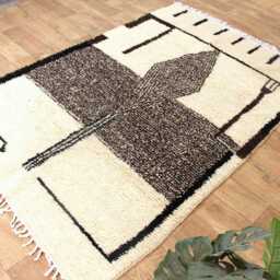 Handwoven Wool Moroccan Rug, Black & White Geometric Shag, Boho Carpet - thumbnail 3