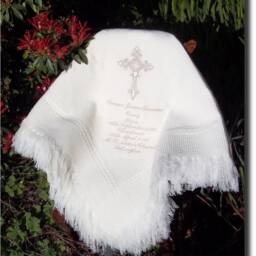 Baptizm Christening Blanket Shawl With Name, Cross, Designs For Boys Girls White Ivory Catholic Orthodox Many Also See Matching Bibs - thumbnail 2