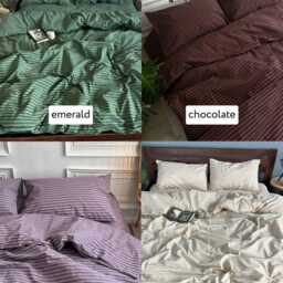 Green Striped Bedding Set - Duvet Cover & Pillowcases With Flat Or Fitted Sheet Custom Sizes Available - thumbnail 2