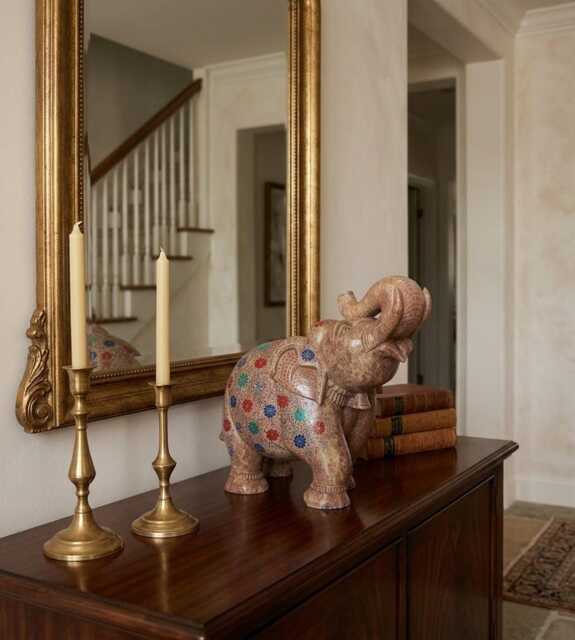 Green Marble Inlay Elephant - Handmade Stone Decor Figurine - image 1