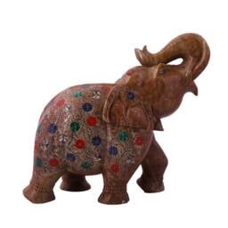 Green Marble Inlay Elephant - Handmade Stone Decor Figurine - thumbnail 4