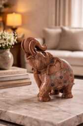 Green Marble Inlay Elephant - Handmade Stone Decor Figurine - thumbnail 2