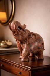 Green Marble Inlay Elephant - Handmade Stone Decor Figurine - thumbnail 3