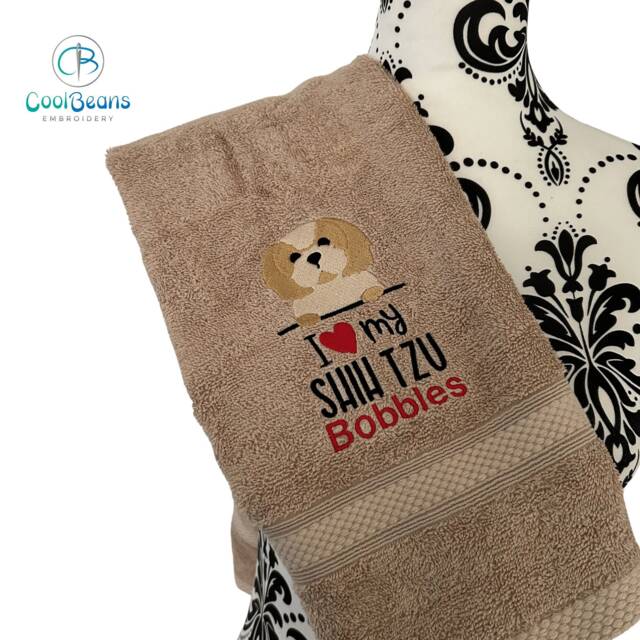 Shih Tzu Dog Towel - Personalised Face Cloth/Hand Bath Embroidered - image 1