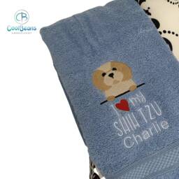 Shih Tzu Dog Towel - Personalised Face Cloth/Hand Bath Embroidered - thumbnail 2