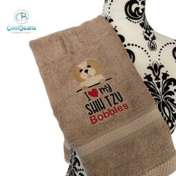 Shih Tzu Dog Towel - Personalised Face Cloth/Hand Bath Embroidered - thumbnail 1