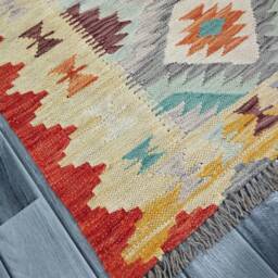 Traditional Runner Rug, Handmade Artisan Afghan Turkish Aztec Navajo Wool Kilim Rug 395x83 cm - thumbnail 2