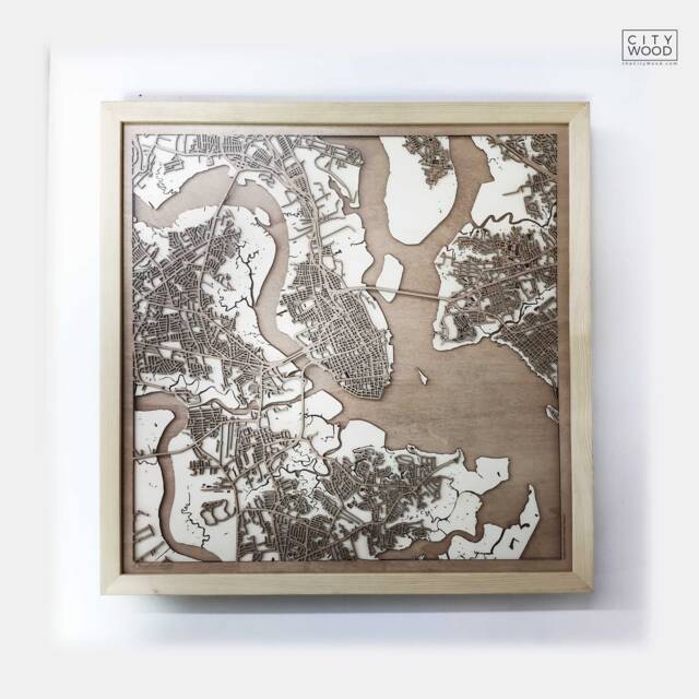 Charleston Wooden Map - Laser Cut 3D Framed Pinewood Street Art - image 1