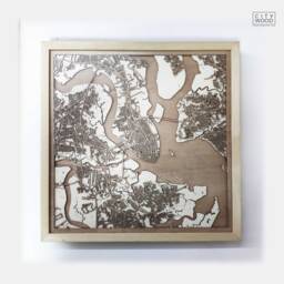 Charleston Wooden Map - Laser Cut 3D Framed Pinewood Street Art - thumbnail 1
