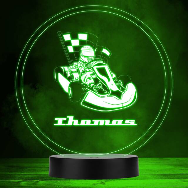 Kart Racing Car Motorsport Fan Round Personalised Gift Multicolour Night Light - Bedroom Lamp - image 1
