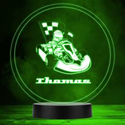 Kart Racing Car Motorsport Fan Round Personalised Gift Multicolour Night Light - Bedroom Lamp - thumbnail 1