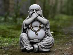 Laughing Buddha Statue Hear No Evil Design Decor Garden Meditation Figurine Sitting Ornament Zen Outdoor Sculpture Japanese Gift - thumbnail 1