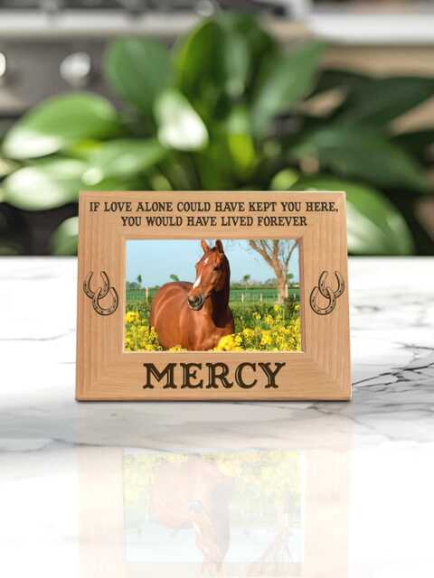 If Love Alone Horse Memorial Frame, Rustic Wood Equine Photo Gift, Custom Engraved Horseshoe Plaque - image 1