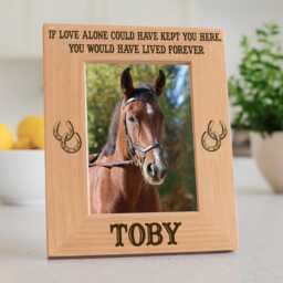 If Love Alone Horse Memorial Frame, Rustic Wood Equine Photo Gift, Custom Engraved Horseshoe Plaque - thumbnail 2