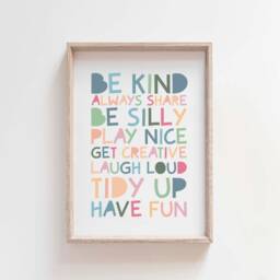Playroom Rules Print, Wall Art, Be Kind, House Rules, Rainbow Boys Bedroom, Educational Prints, Girls Bedroom Decor - thumbnail 2