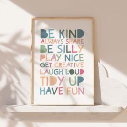 Playroom Rules Print, Wall Art, Be Kind, House Rules, Rainbow Boys Bedroom, Educational Prints, Girls Bedroom Decor - thumbnail 1