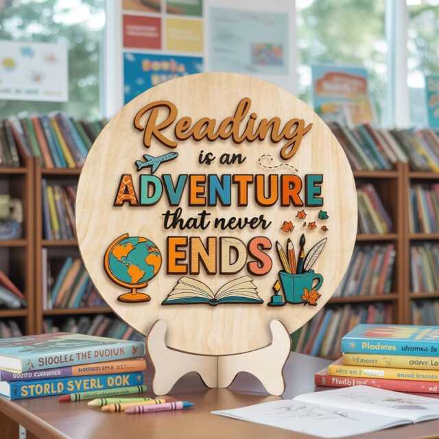 Adventure Wall Decor For Teachers, Reading Classroom Sign, Library Or School Corner Wooden Decor, Book - image 1