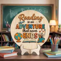 Adventure Wall Decor For Teachers, Reading Classroom Sign, Library Or School Corner Wooden Decor, Book - thumbnail 2