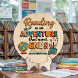 Adventure Wall Decor For Teachers, Reading Classroom Sign, Library Or School Corner Wooden Decor, Book - thumbnail 1