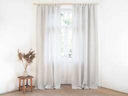 Gray Striped Linen Curtain Panel, Tab Top Stonewashed Drapes