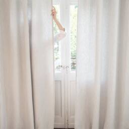 Gray Striped Linen Curtain Panel, Tab Top Stonewashed Drapes - thumbnail 3
